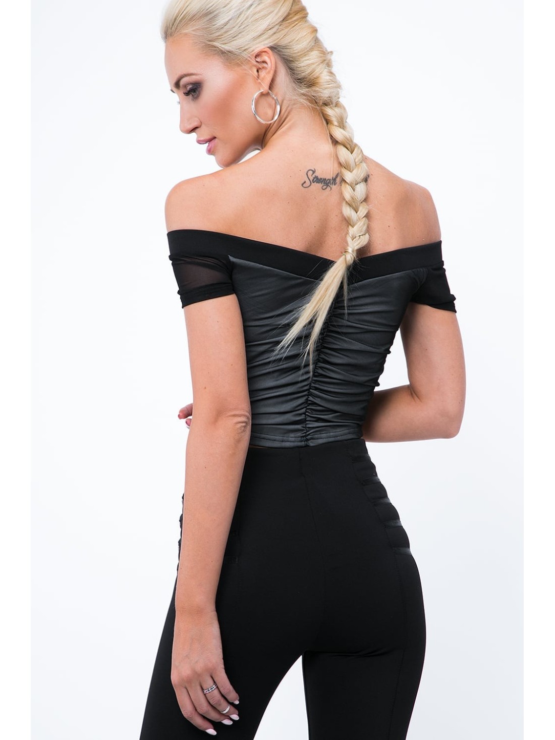 Short top with ruffles, black, Spanish ZZ230 - Online store - Boutique